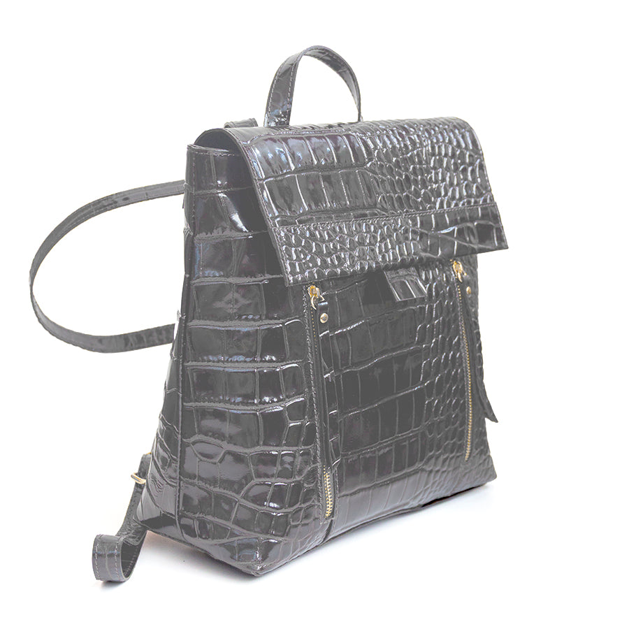 BRISTOL - Zaino in pelle con stampa coccodrillo grigia