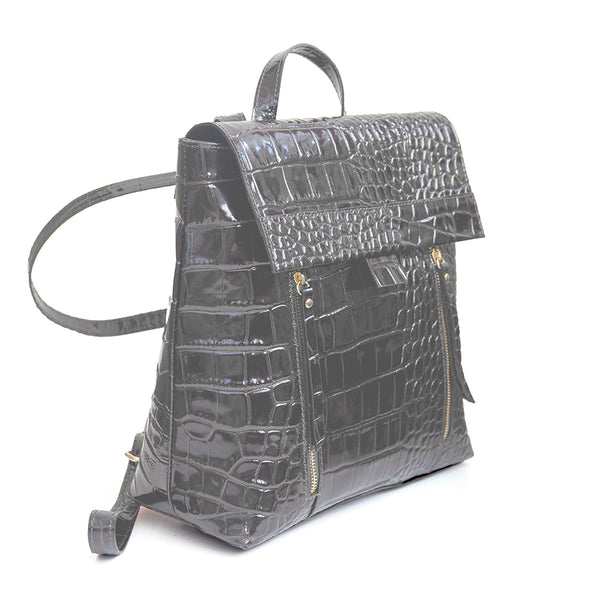 BRISTOL - Zaino in pelle con stampa coccodrillo grigia