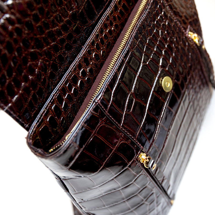 BRISTOL - Dark Brown Crocodile Print Leather Backpack