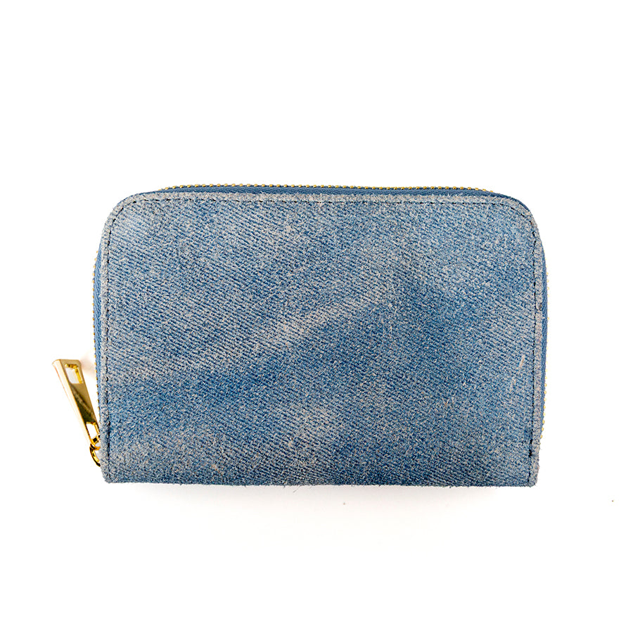Medium Suede Wallet with Denim Print