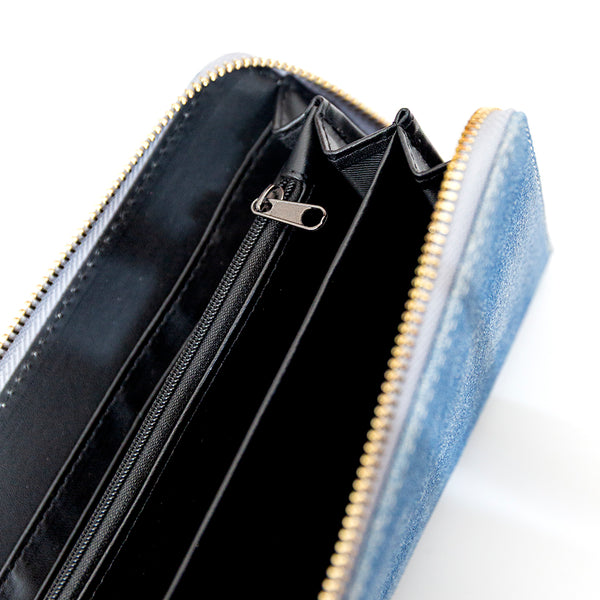 LARGE SUEDE DENIM PRINT WALLET