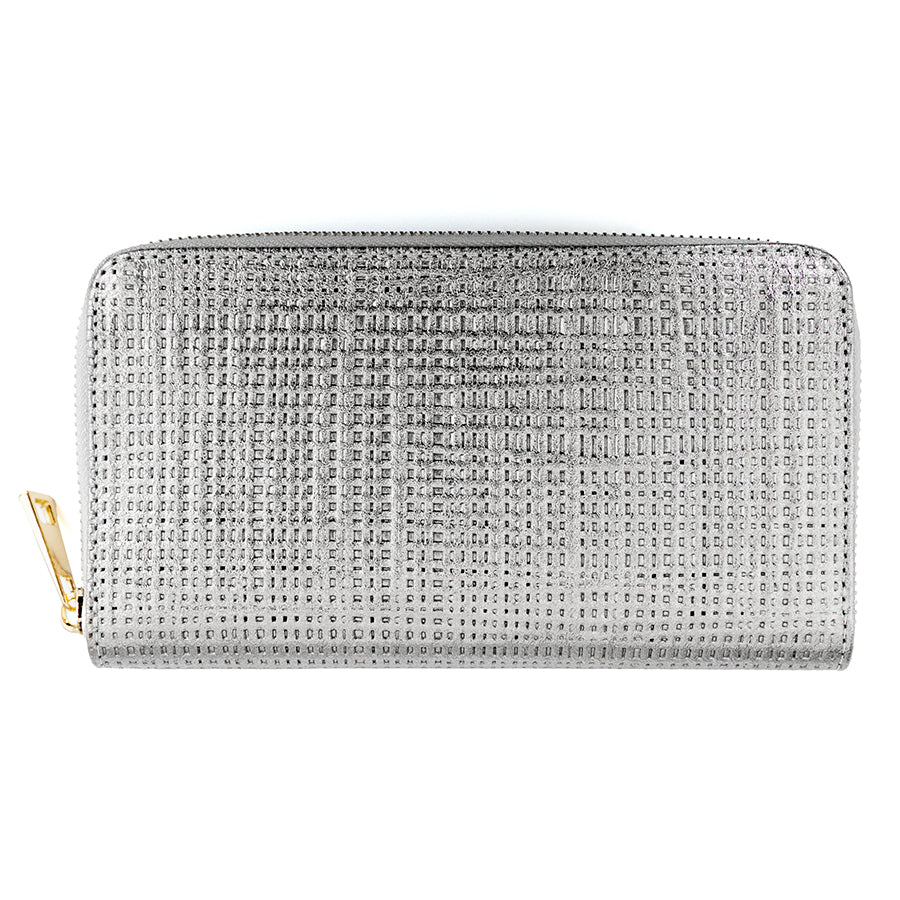 LARGE SILVER PRINTED LEATHER WALLET