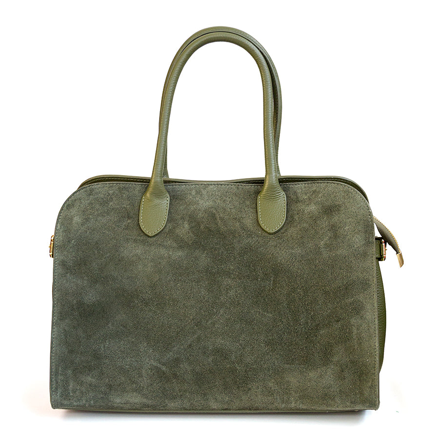 AGATA - Olive Green Leather and Suede Tote