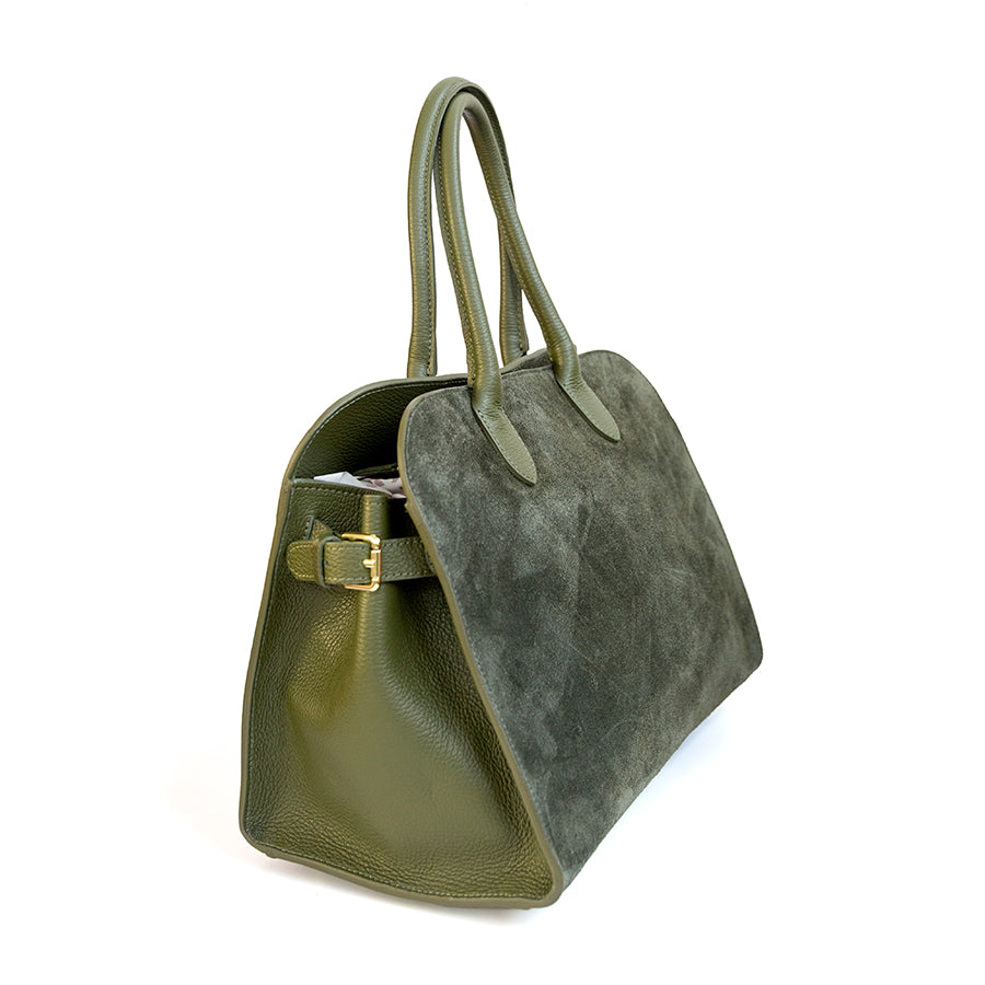 AGATA - Olive Green Leather and Suede Tote