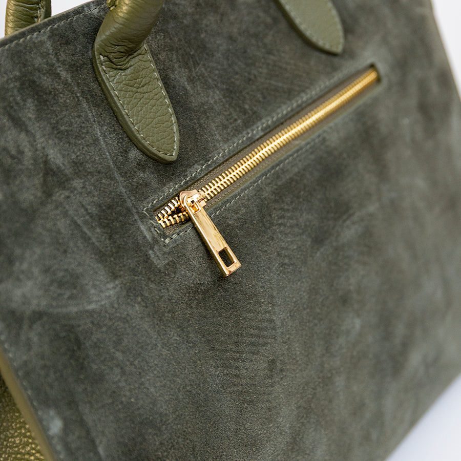 AGATA - Olive Green Leather and Suede Tote