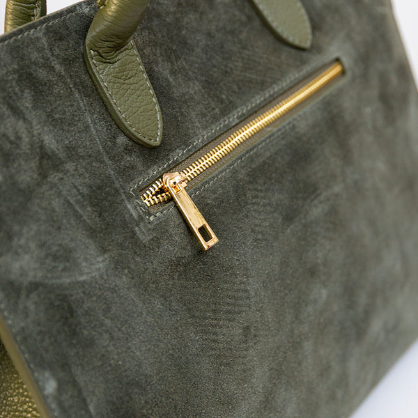 AGATA - Olive Green Leather and Suede Tote