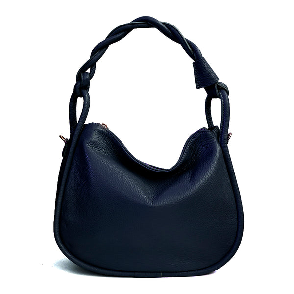 FATIMA - Bag with braided leather handle in blue