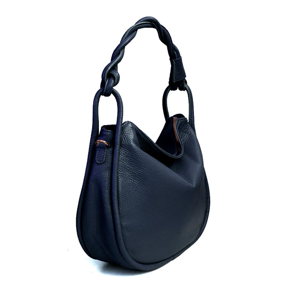 FATIMA - Bag with braided leather handle in blue