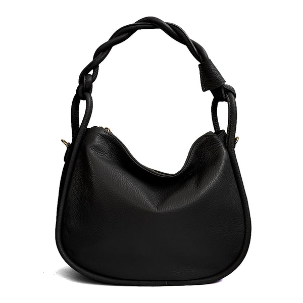 FATIMA - Bag with braided leather handle in black