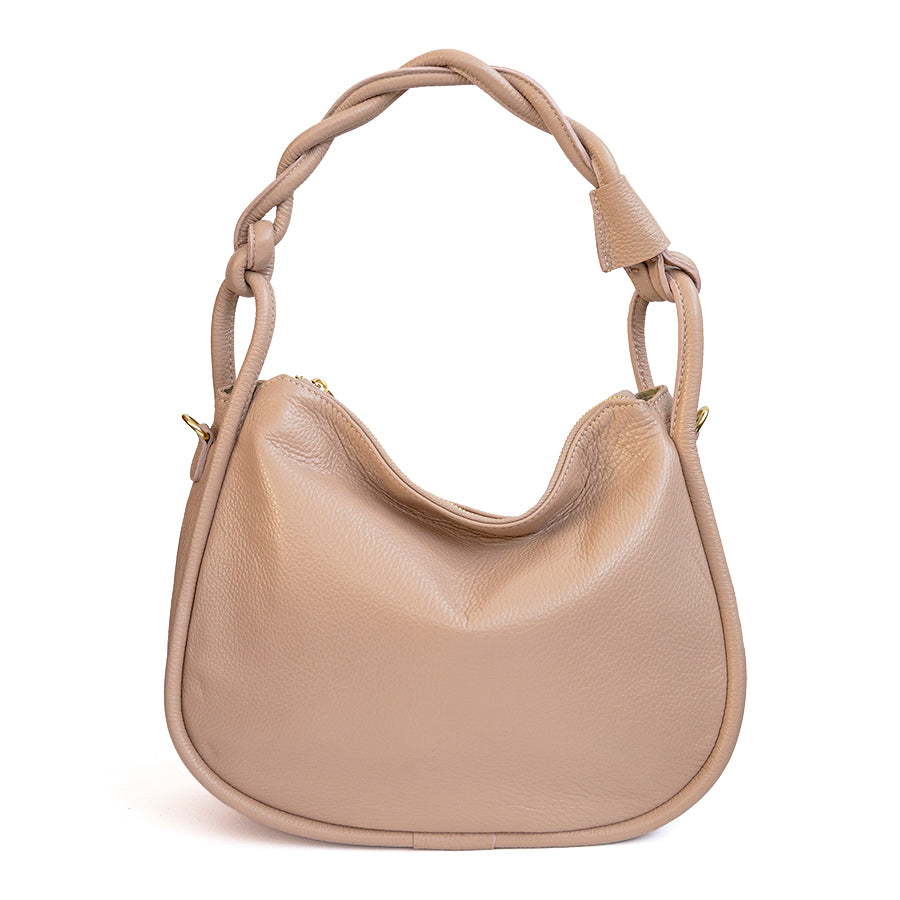 FATIMA - Bag with braided handle in powder leather