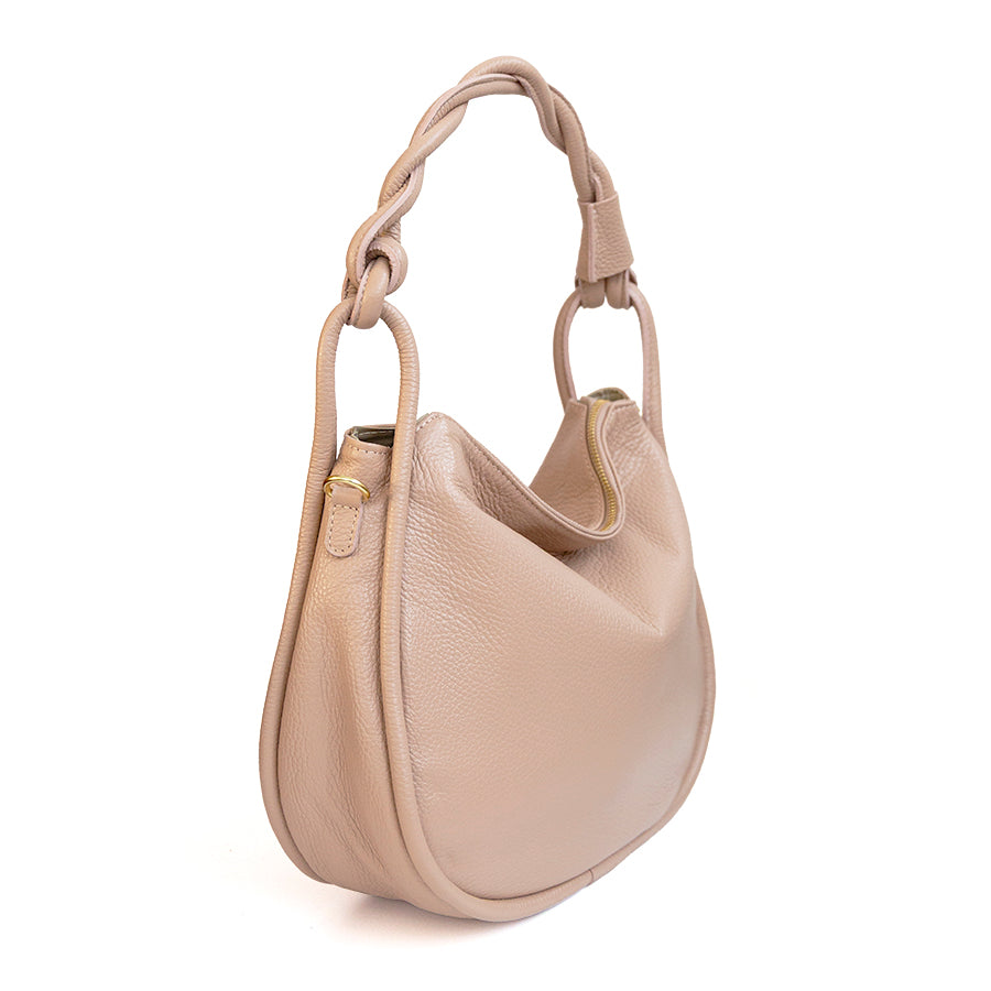 FATIMA - Bag with braided handle in powder leather