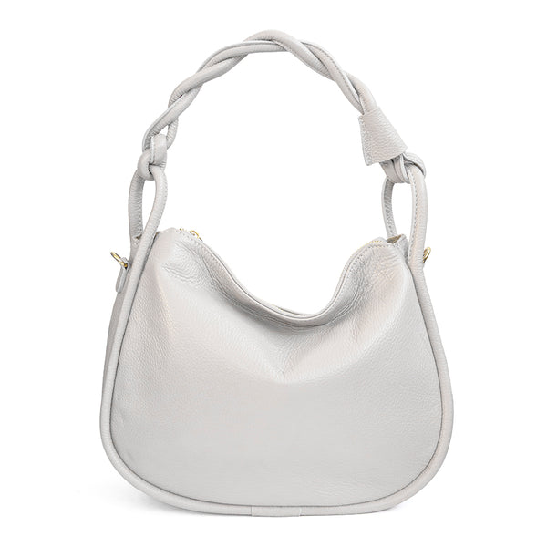 FATIMA - Bag with braided leather handle in white