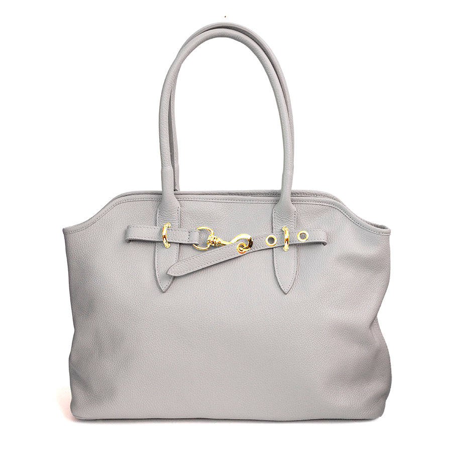 NORA - Shopping bag with leather buckle in cream