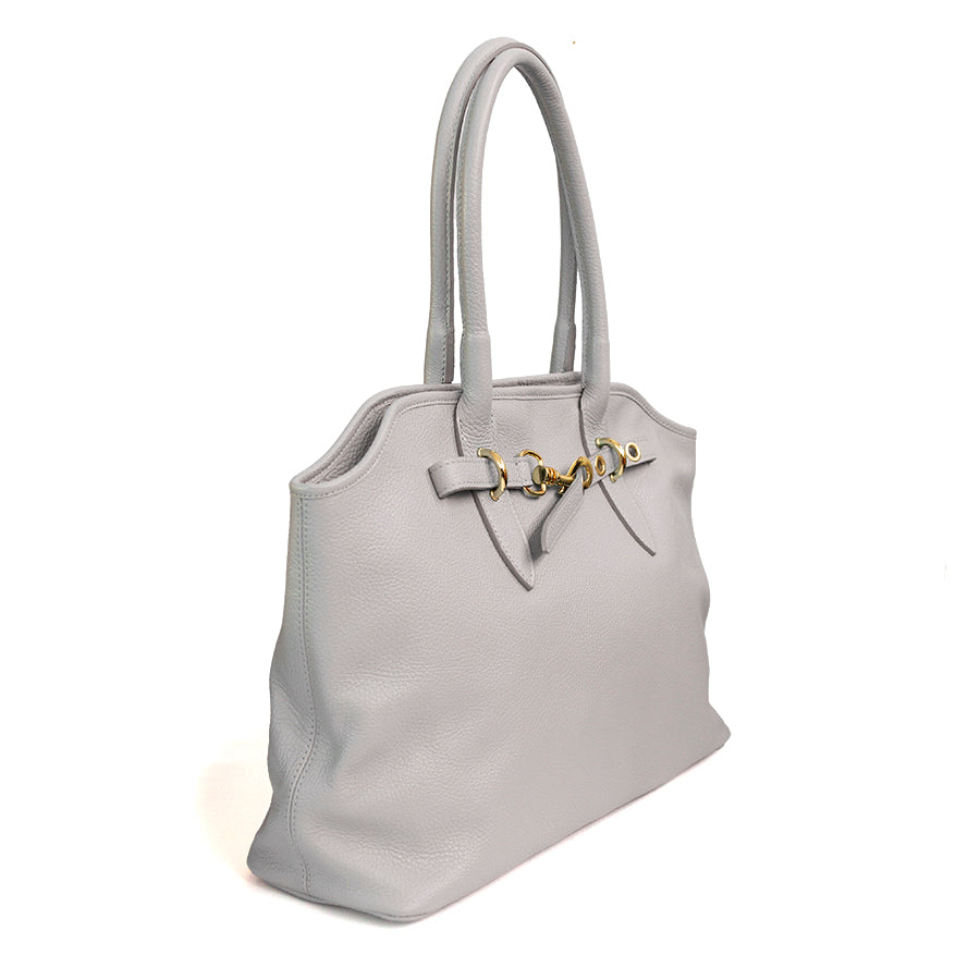 NORA - Shopping bag with leather buckle in cream