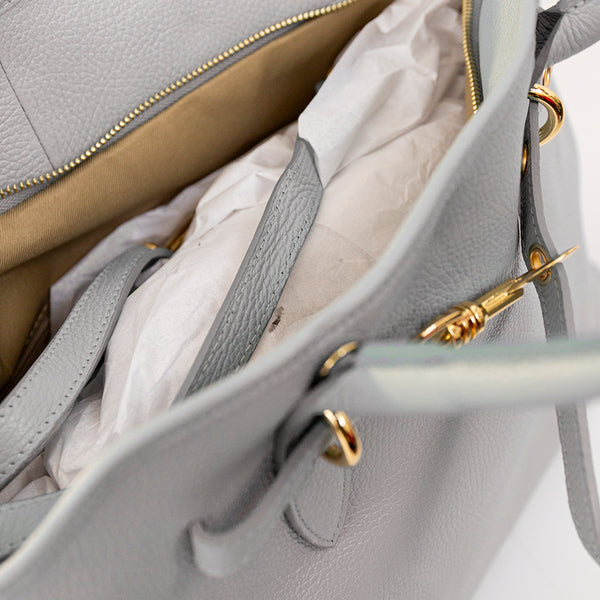 NORA - Shopping bag with leather buckle in cream