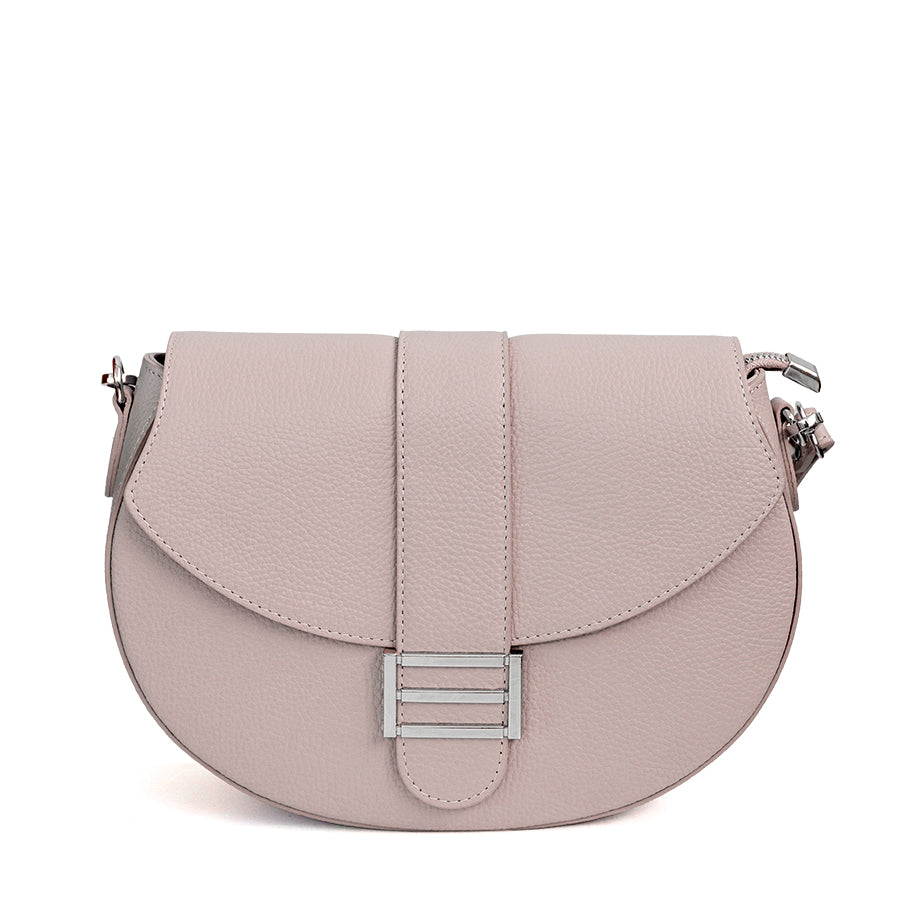 MOON - Half-moon handbag in powder pink leather