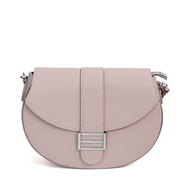 MOON - Half-moon handbag in powder pink leather