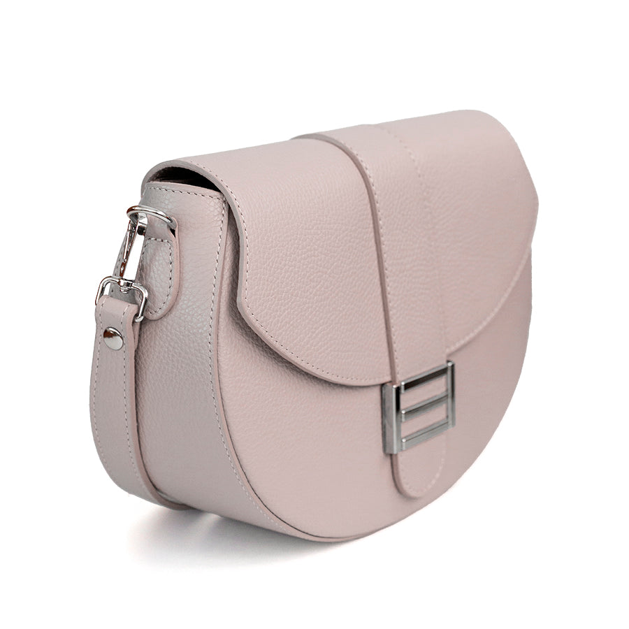MOON - Half-moon handbag in powder pink leather