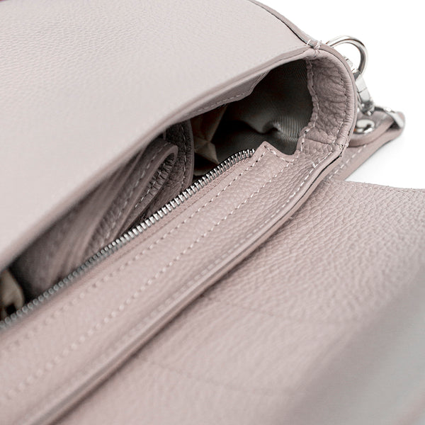 MOON - Half-moon handbag in powder pink leather
