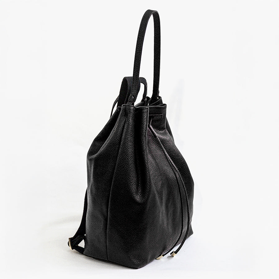 YORK - Black Leather Backpack / Bag