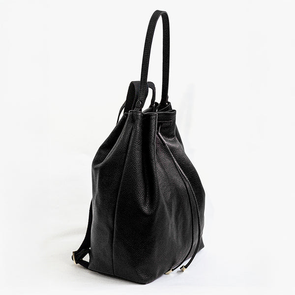 YORK - Black Leather Backpack / Bag