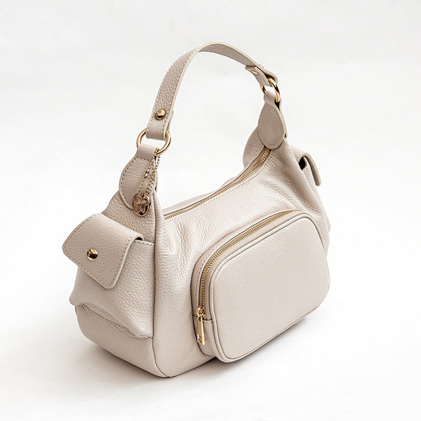 VANIA - Sacca con tasche in pelle latte