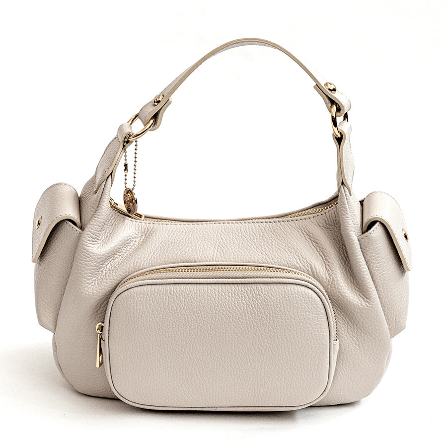 VANIA - Sacca con tasche in pelle latte