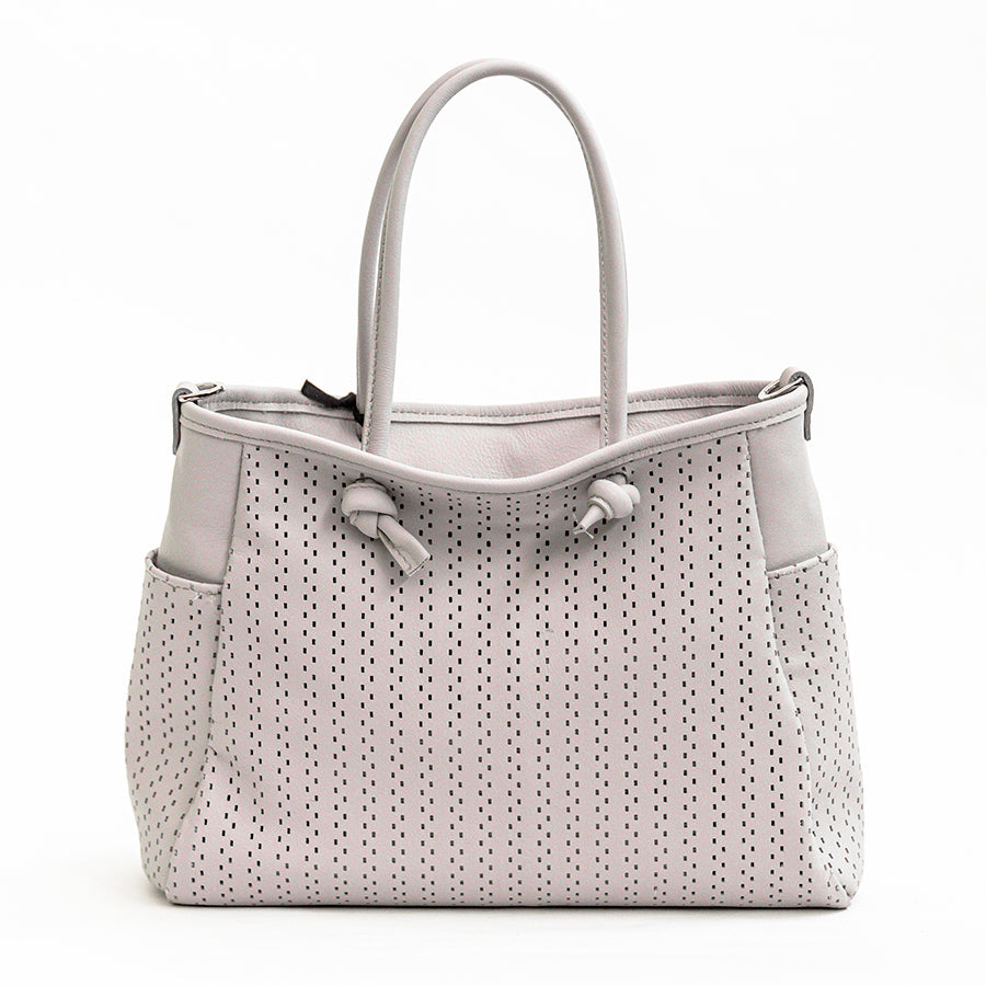 ZELIA TOTE - Perforated Nappa Leather Tote Bag in Latte