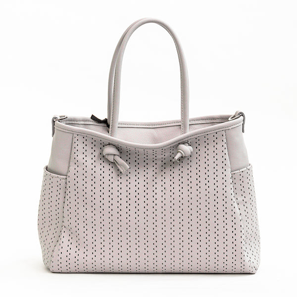 ZELIA TOTE - Perforated Nappa Leather Tote Bag in Latte