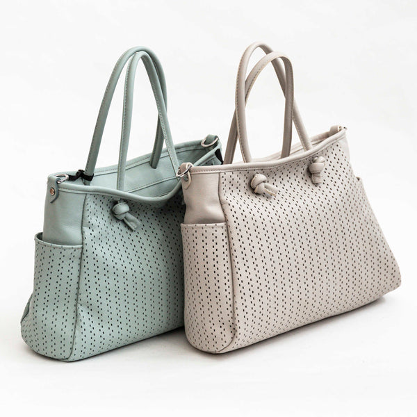 ZELIA TOTE - Perforated Nappa Leather Tote Bag in Latte