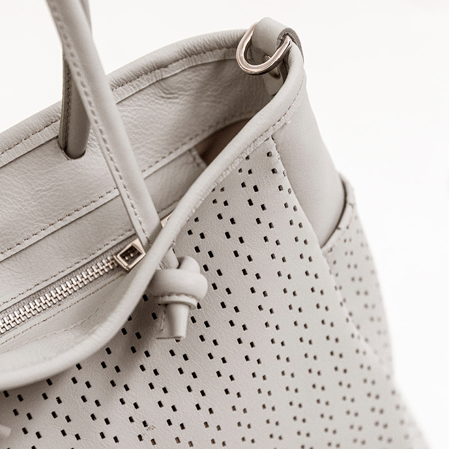 ZELIA TOTE - Perforated Nappa Leather Tote Bag in Latte