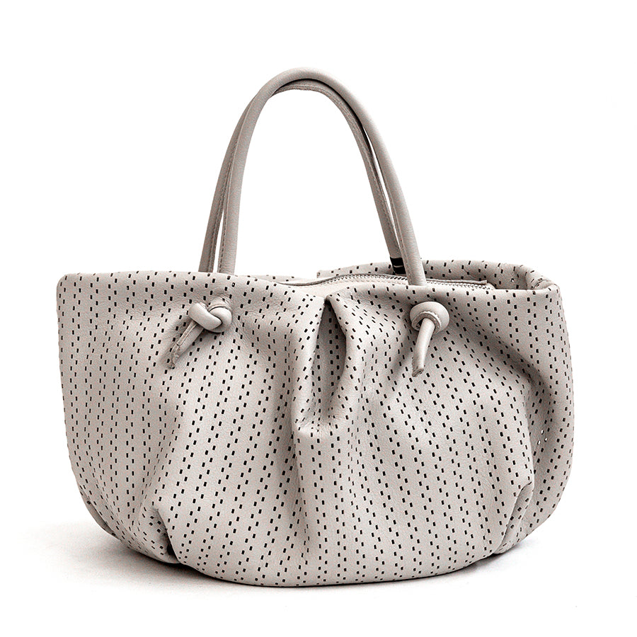 ZELIA - Soft handbag in perforated nappa leather latte