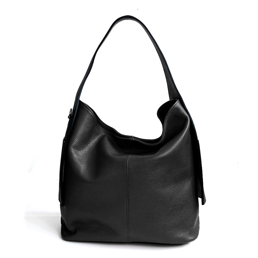 OTTA - Black Leather Bag with Pockets
