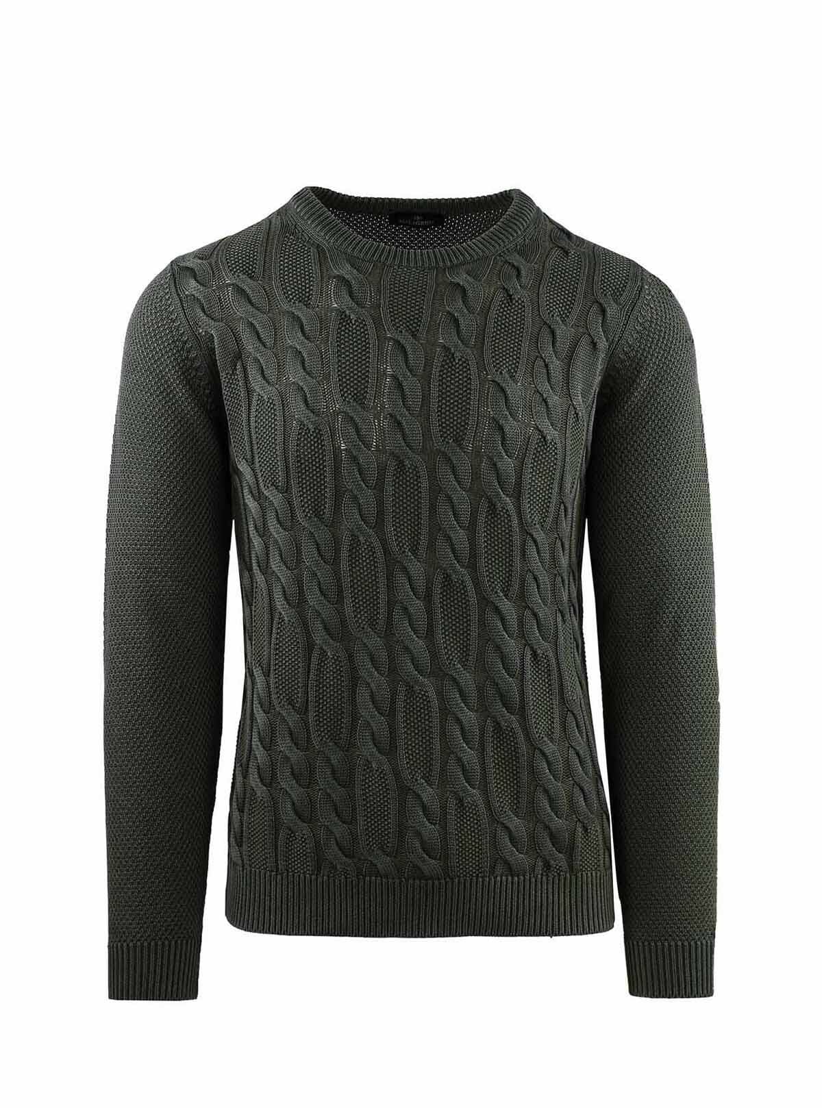 MAGLIONE A COLLO ALTO CON MOTIVO INTRECCIATO E RISO