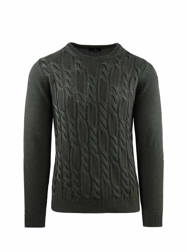 MAGLIONE A COLLO ALTO CON MOTIVO INTRECCIATO E RISO