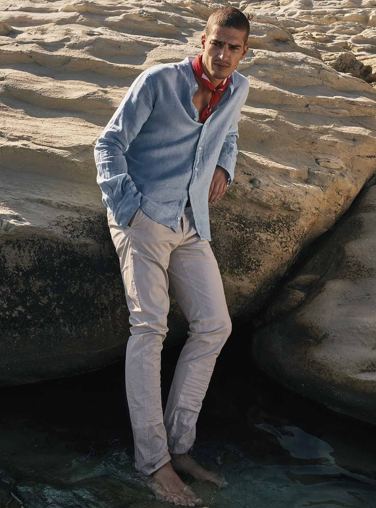 TESSUTO PER PANTALONI CON MOTIVO A STRISCE TONALI