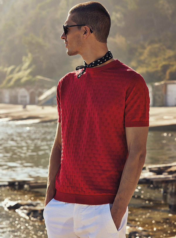 MAGLIA CORTA A COLLO ROTONDO CON MOTIVO A QUADRI