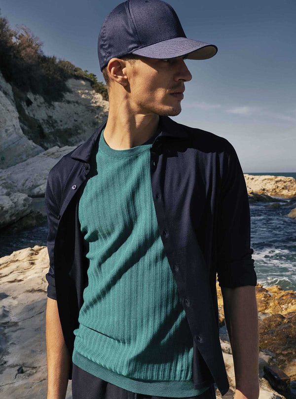 CREW NECK HALF SLEEVES WITH WORKED RIBS