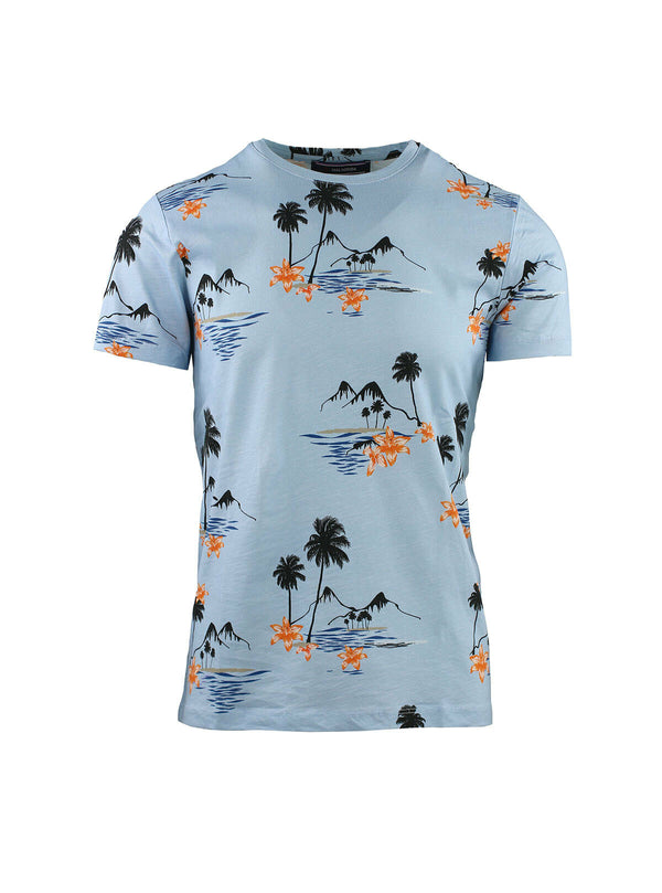 FLAMING T-SHIRT WITH HAWAIIAN PRINT