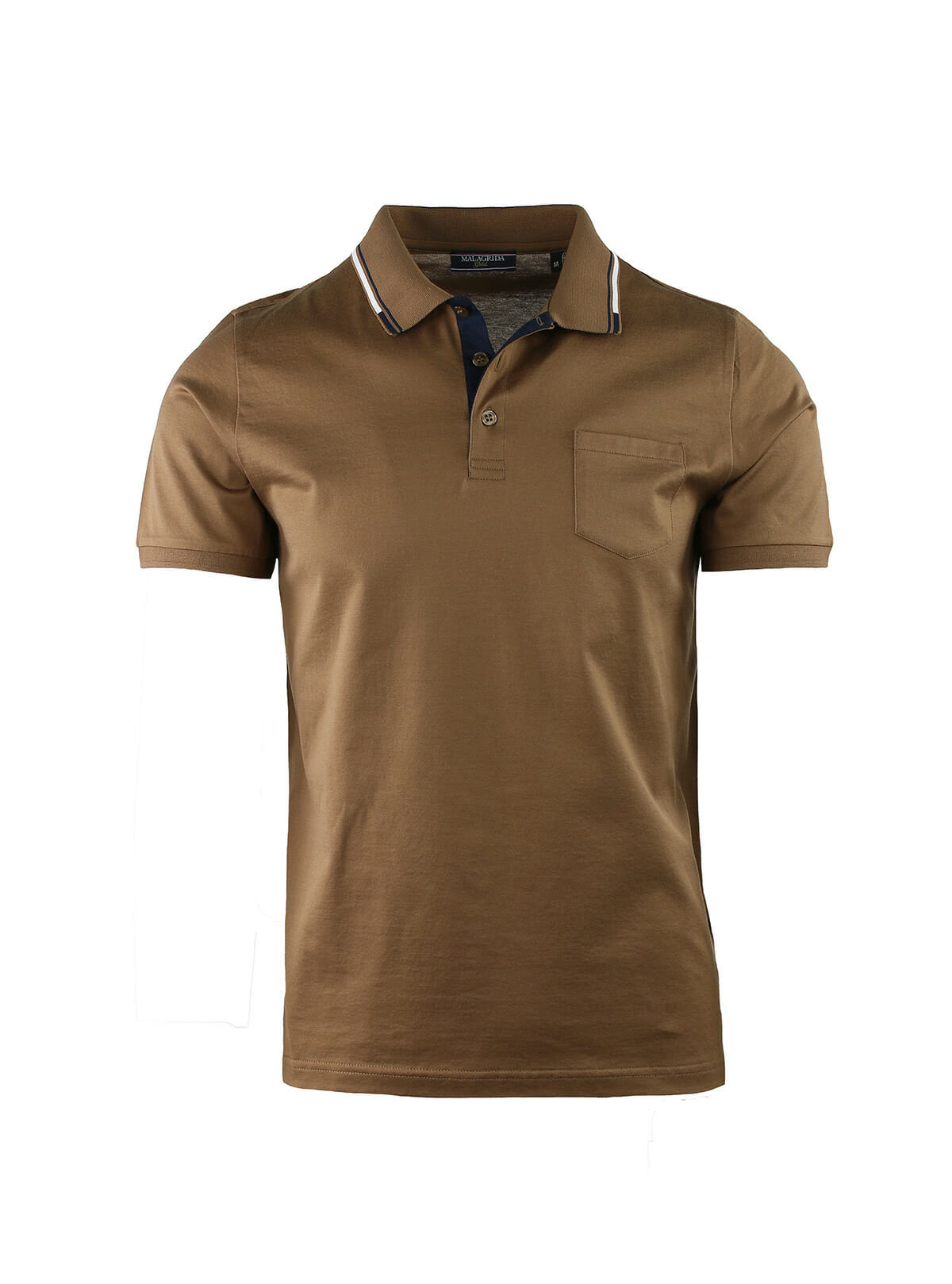 SHORT SLEEVE POLO SHIRT WITH CHEST POCKET AND STRIPED COLLAR