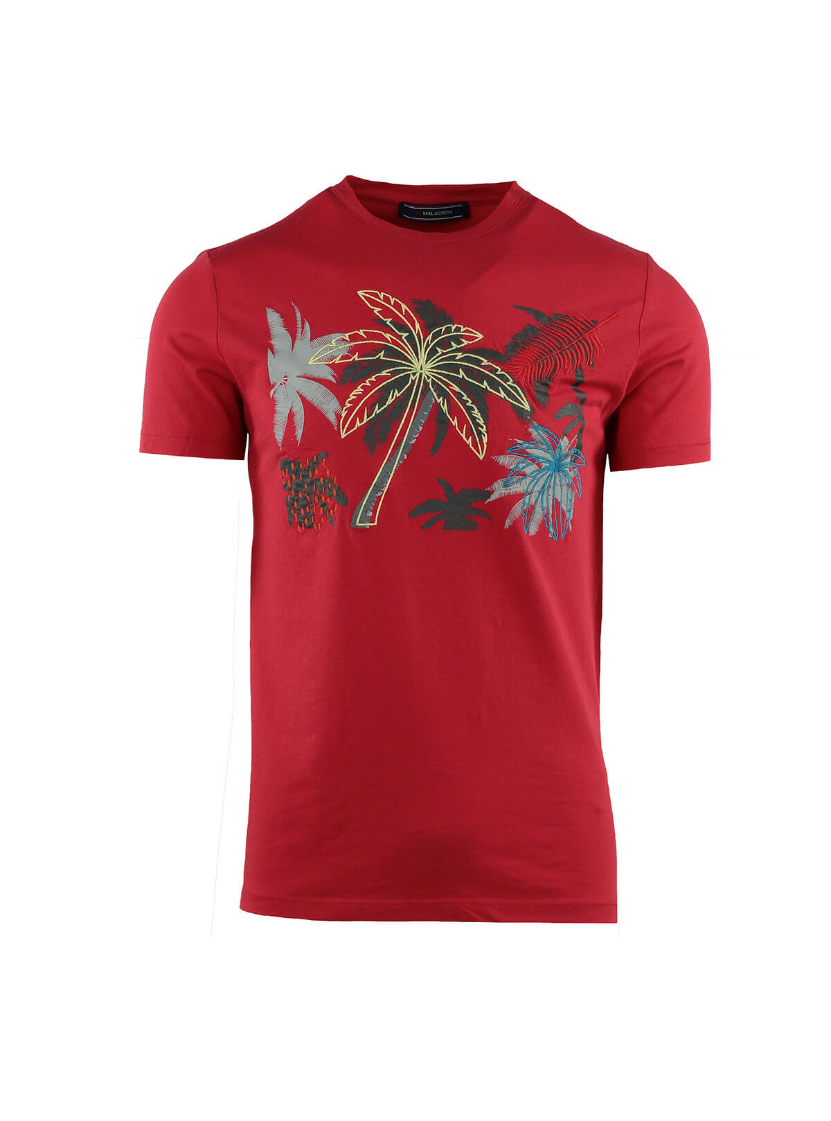 TROPICAL PRINT AND EMBROIDERY SHORT SLEEVE CREW NECK