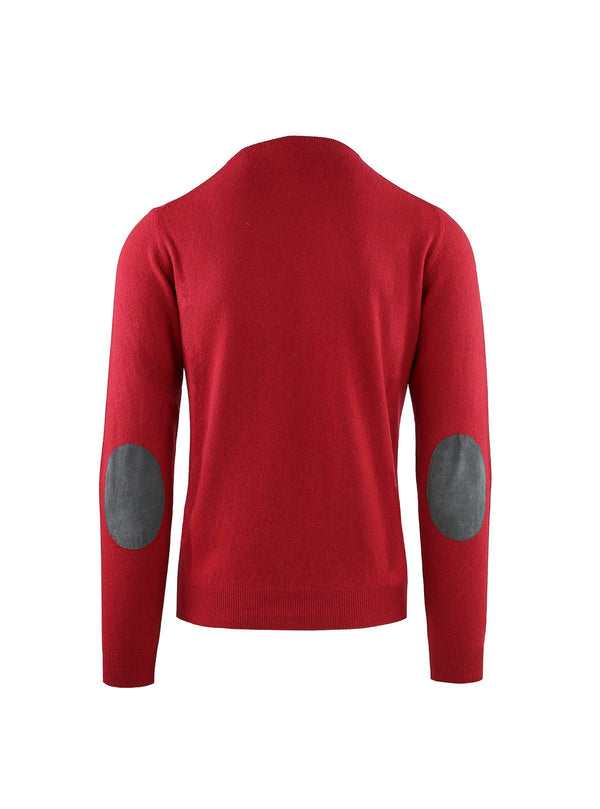 CASHMERE BLEND CREW NECK WITH SUEDE PATCHES