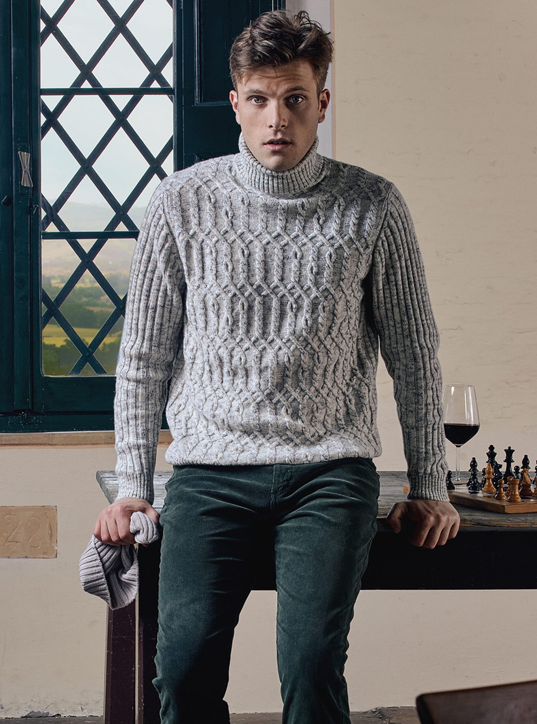 DOUBLE BRAIDED TURTLENECK WITH FANTASY YARN