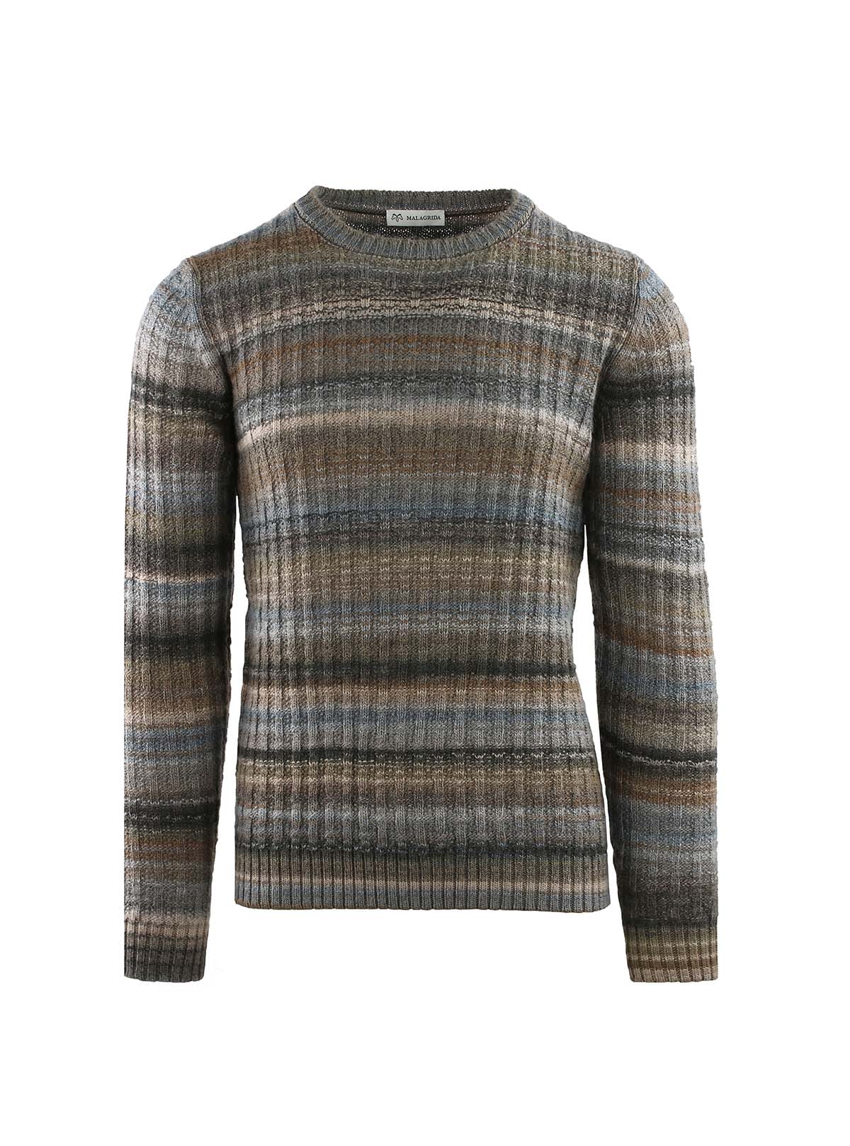 CROSS-STITCHED RIBBED CREW NECK WITH PRINTED YARN