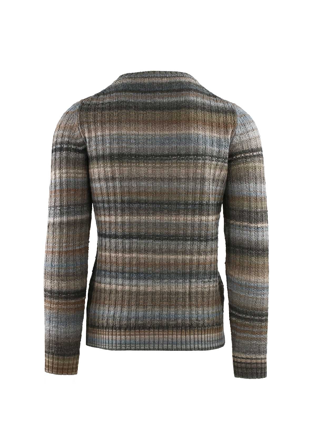 CROSS-STITCHED RIBBED CREW NECK WITH PRINTED YARN