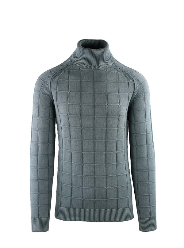 Turtleneck with Checkered Pattern and Hammer Sleeve
