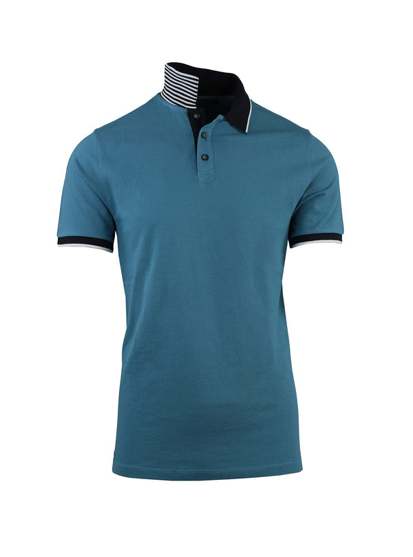 SHORT SLEEVE POLO IN PIQUET WITH STRIPED UNDER COLLAR