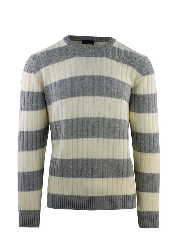 RIBBED CREW NECK WITH BICOLOR STRIPES
