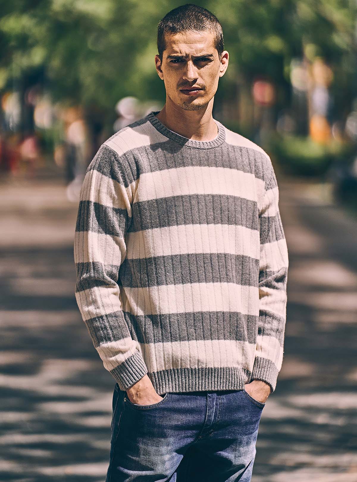 RIBBED CREW NECK WITH BICOLOR STRIPES