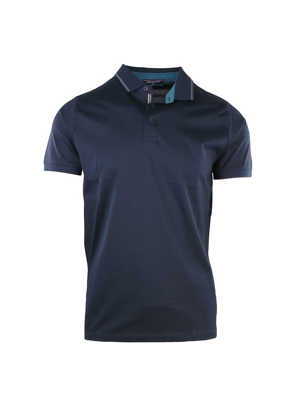 MERCERIZED JERSEY POLO WITH JACQUARD COLLAR
